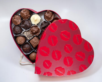 red with lips 8 ounce heart box with chocolates