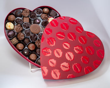 red with lips 16 ounce heart box with chocolates