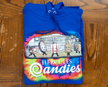 blue hoodie with tie dyed background