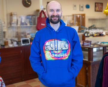 blue hoodie with tie dyed background