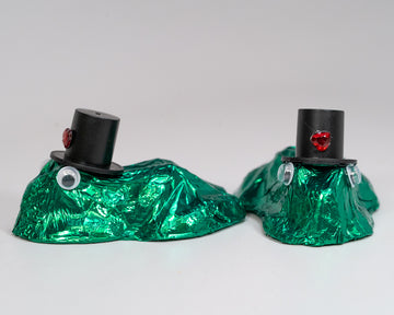 milk chocolate frog with top hat with a heart on the hat