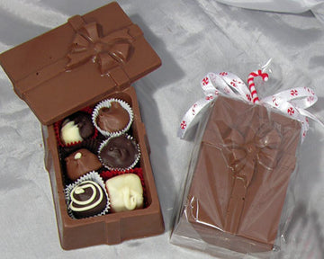milk chocolate present box with assorted chocolates