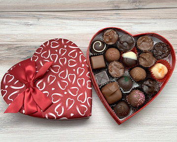  heart box filled with assorted chocolates