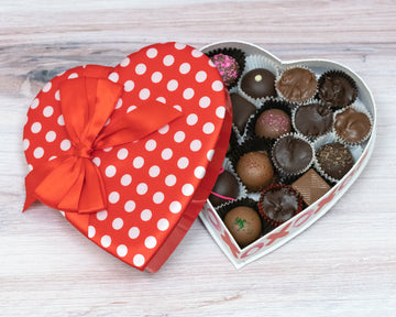 Heart box, red and white polka dot, 8 ounces