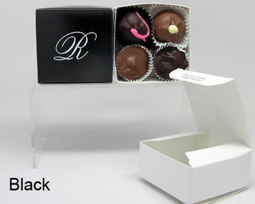 black square personalized favor box with chocolates