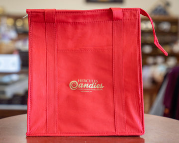 Insulated red tote bag