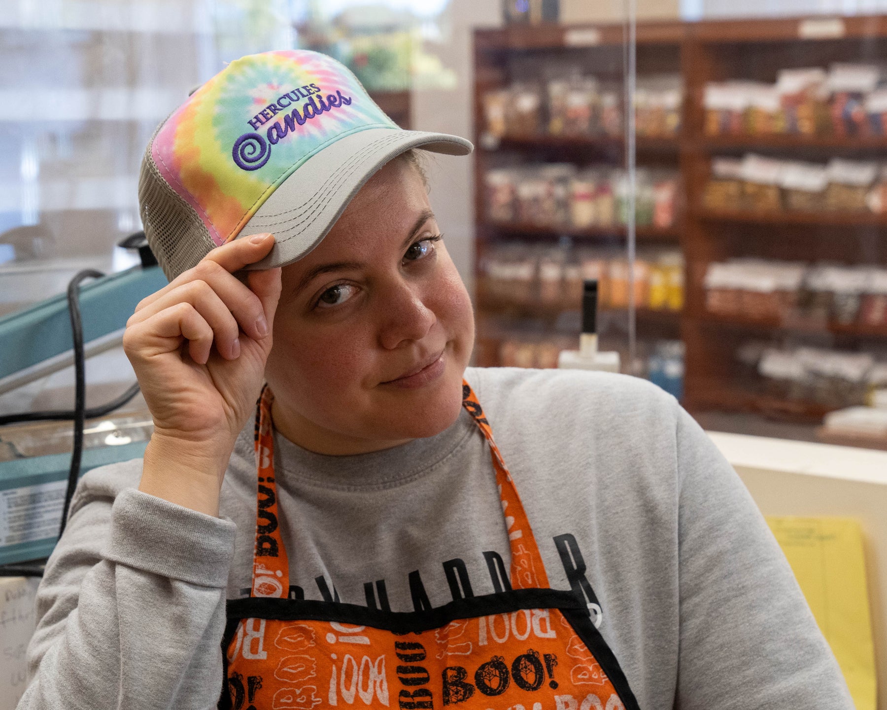 Hercules Candy tie dyed logo hat Hercules Candy and Chocolate Shop